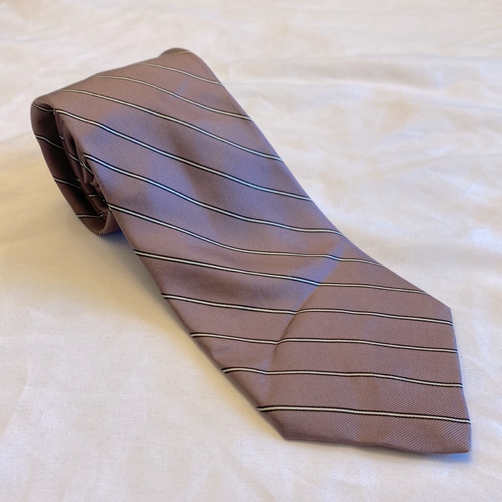 Vintage Bullocks Mens Light Purple Striped 100% Silk Tie